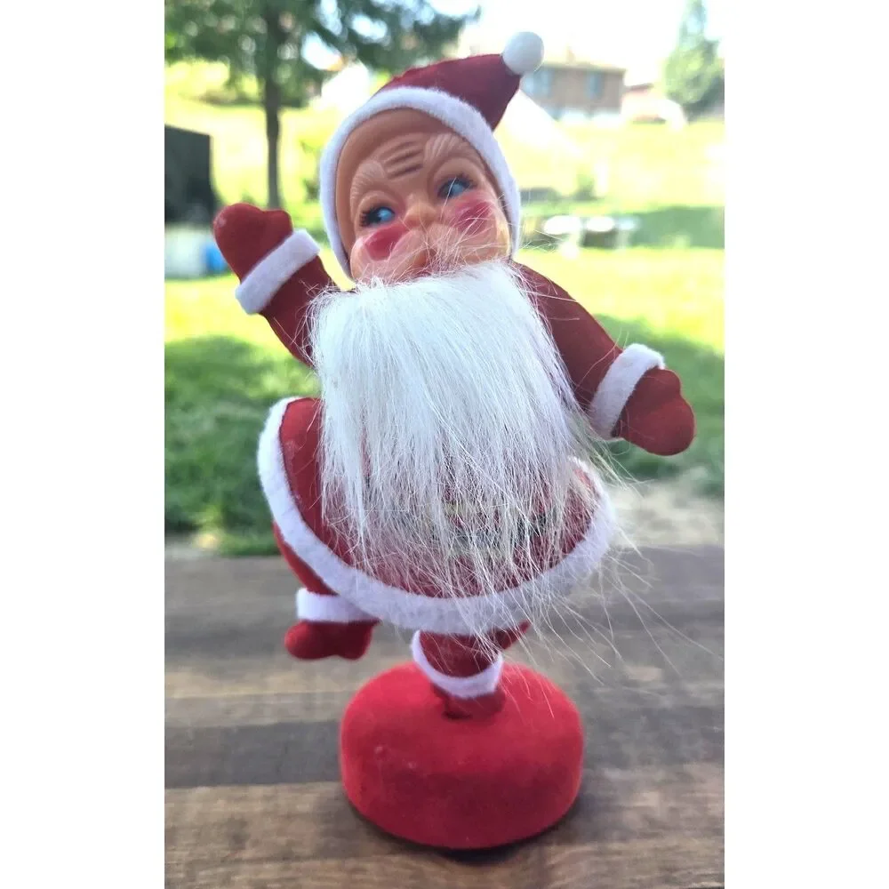 Vintage Flocked Santa Claus Figurine Plastic Face 8.5